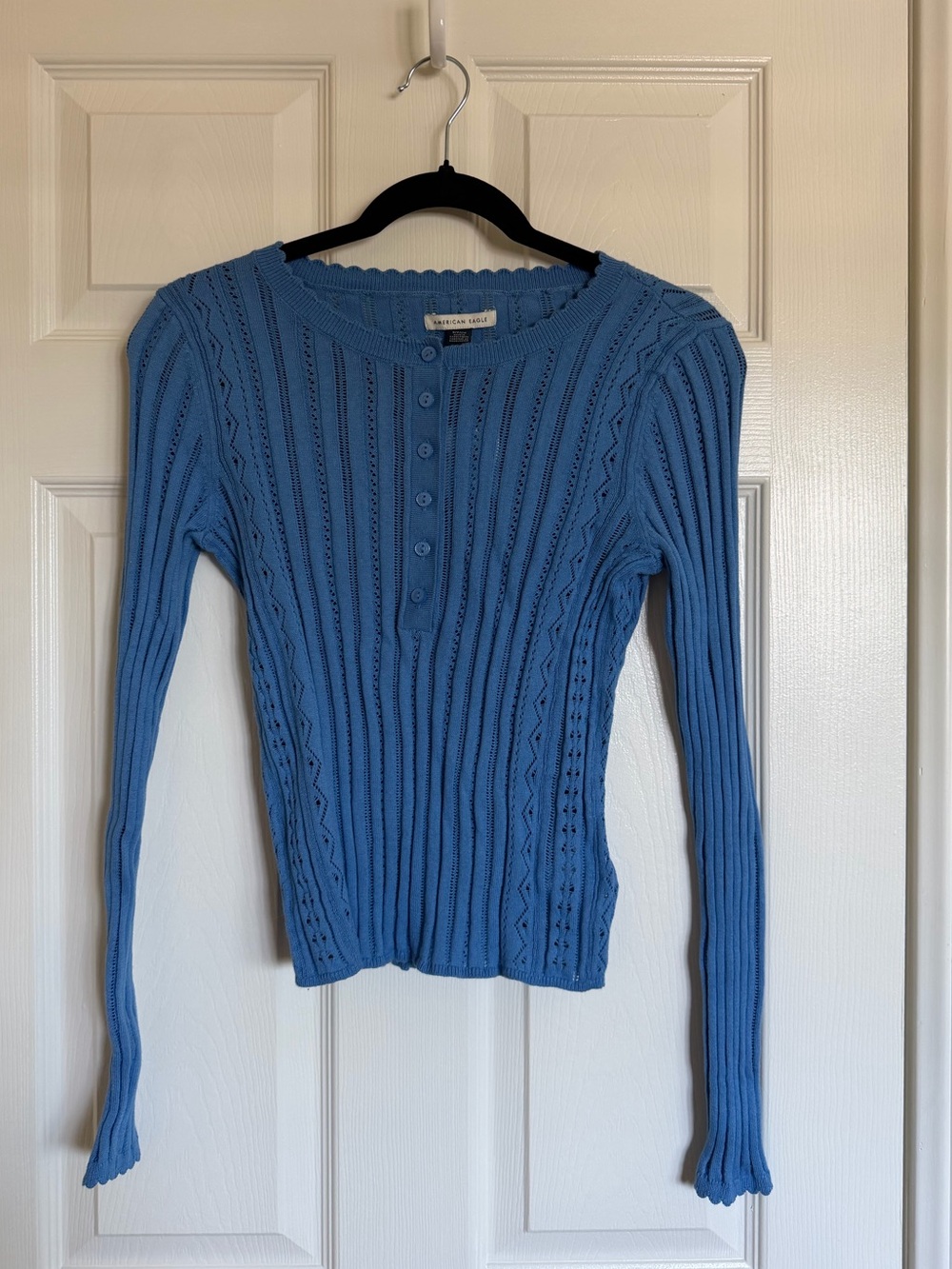 Blue crochet look long sleeve top